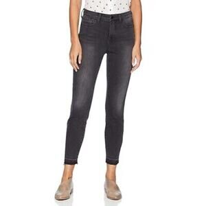 NYDJ Ami Skinny Jeans Released Hem Raw Frayed Distressed Olympic Gray Black 10